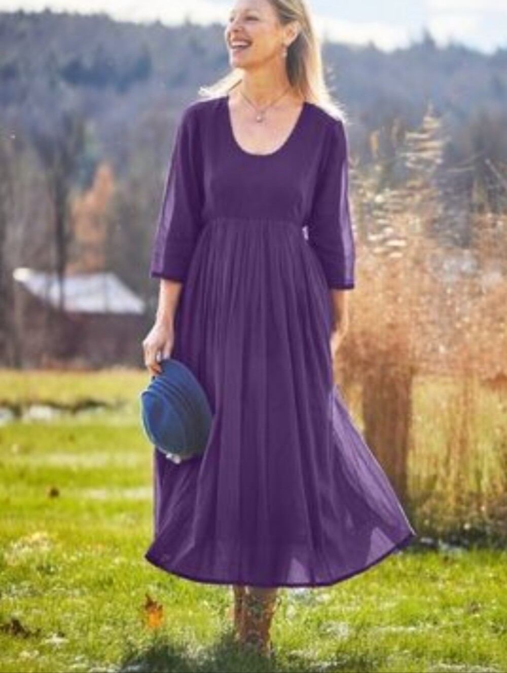 NEW Women's April Cornell 100% Cotton Dark Purple Dress Tie Back